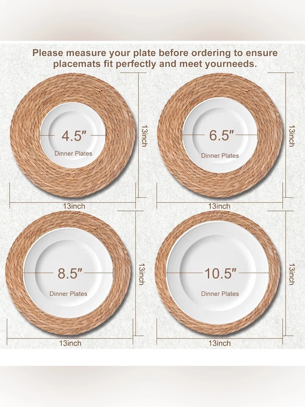 10 Pack 13 Inch Round Woven Placemats